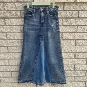 No Boundries Custom Handmade Upcycled Western Denim Maxi Skirt Midi Size Small